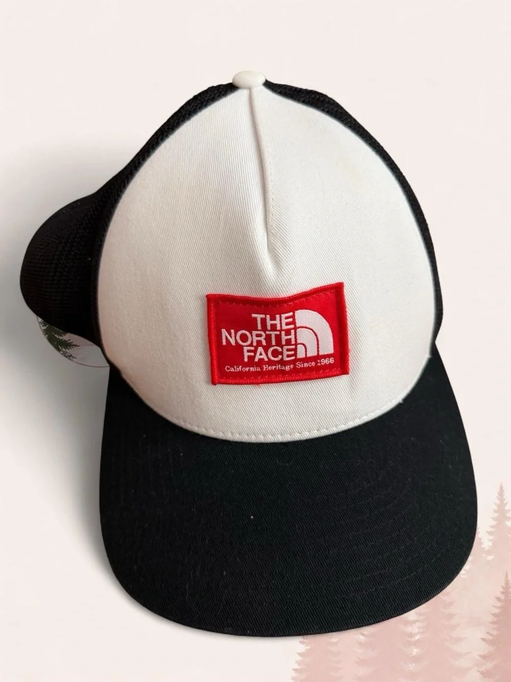 The North Face Heritage Patch Trucker Hat Black White Flexfit 110 Unisex